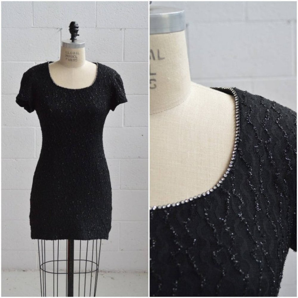 1980s embellished little black party dress